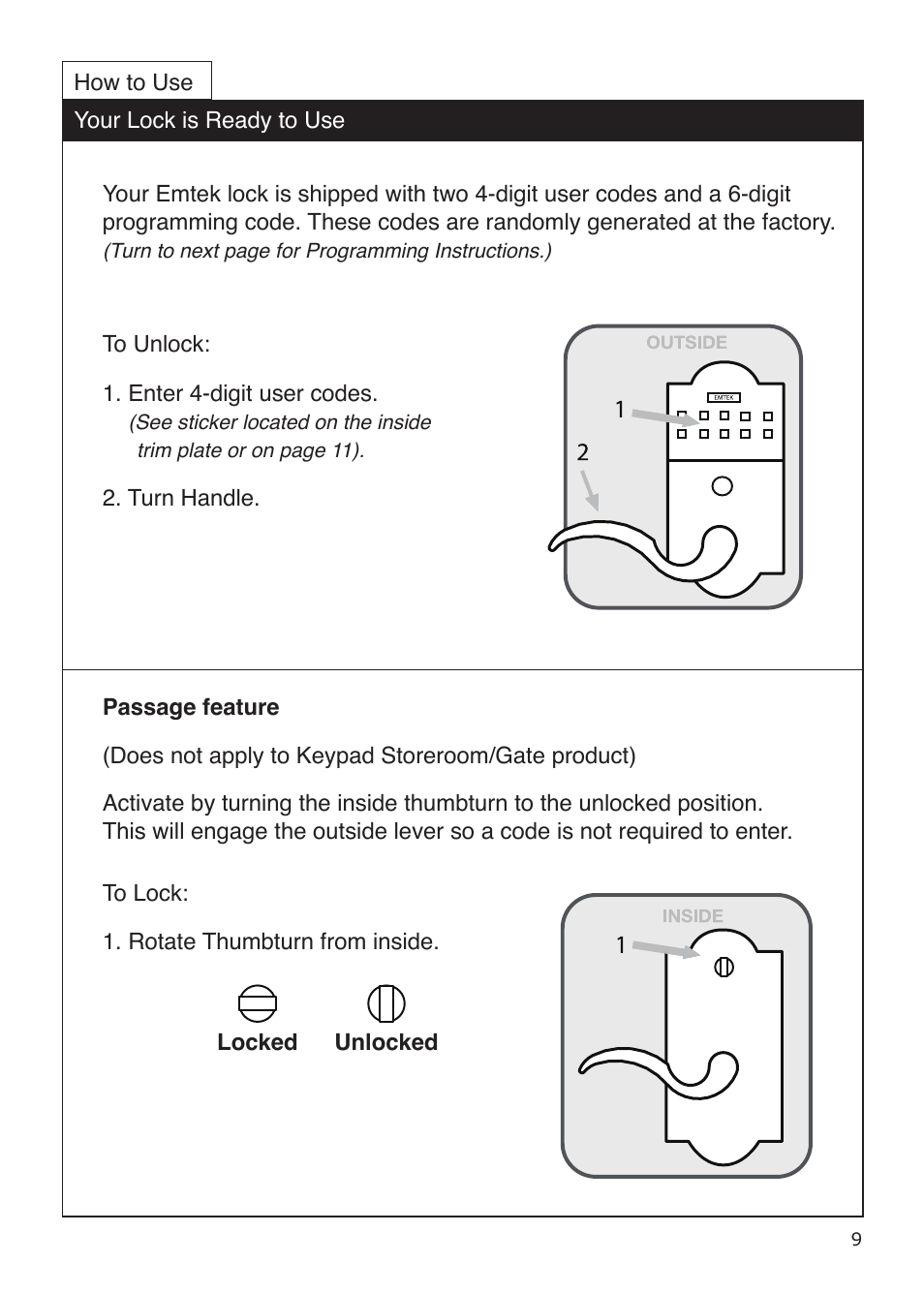 Emtek Keypad Leverset Locksets (Adjustable Latch) User Manual | Page 9 / 12
