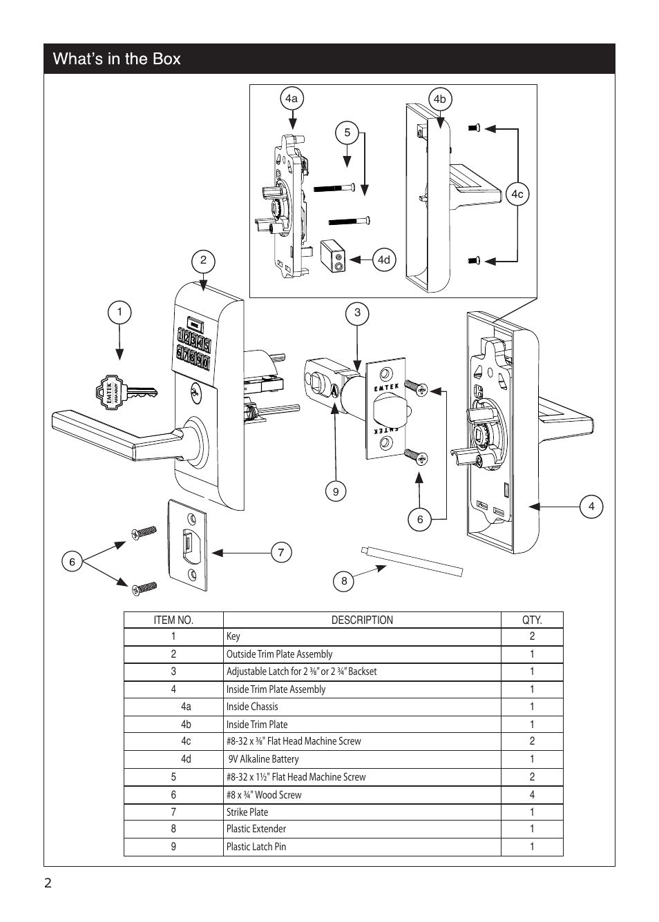 Emtek Modern Keypad Leverset Locksets (Adjustable Latch) User Manual | Page 2 / 12