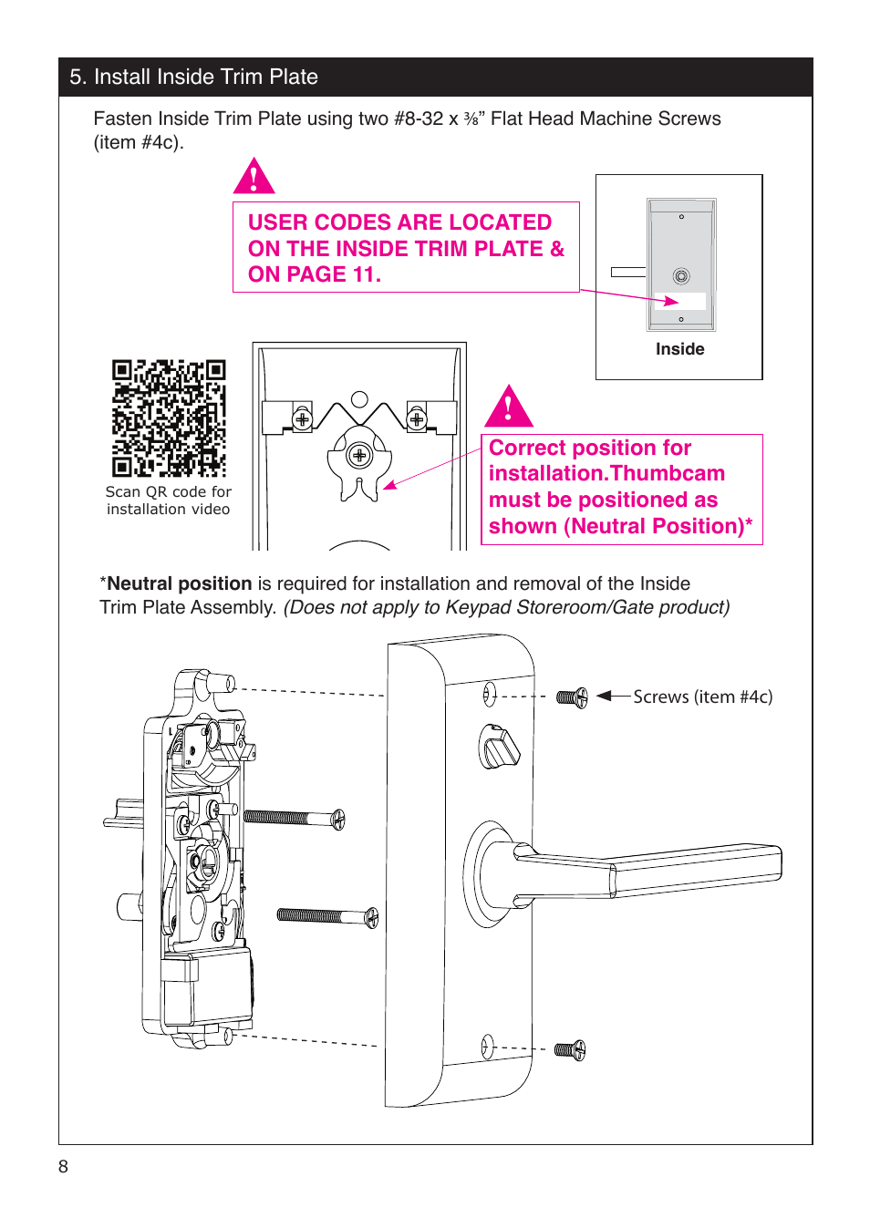 Emtek Modern Keypad Leverset Locksets (Adjustable Latch) User Manual | Page 8 / 12