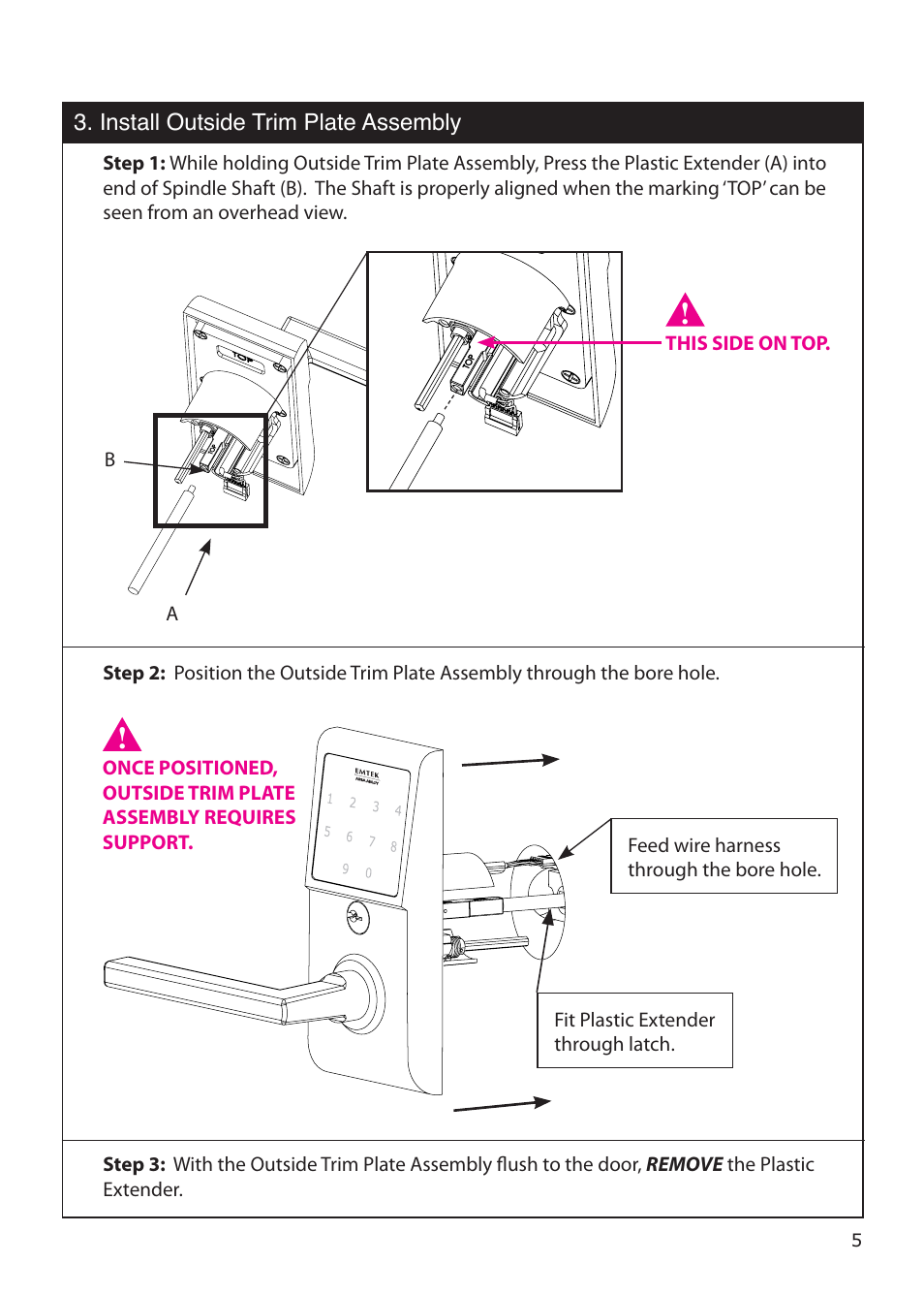 Emtek EMTouch Classic Style Electronic Keypad Leversets Locksets (Adjustable Latch) User Manual | Page 5 / 12