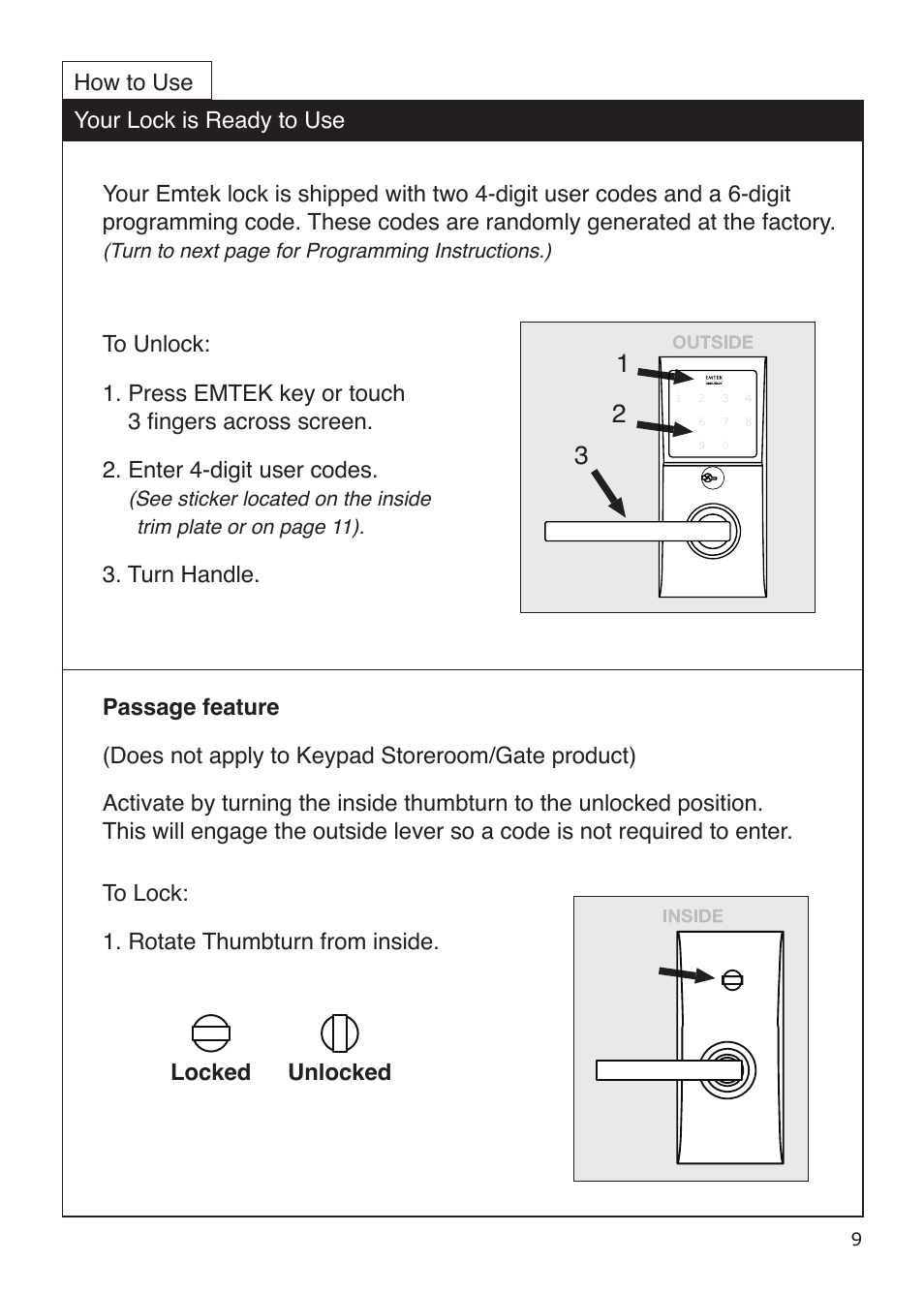 Emtek EMTouch Classic Style Electronic Keypad Leversets Locksets (Adjustable Latch) User Manual | Page 9 / 12