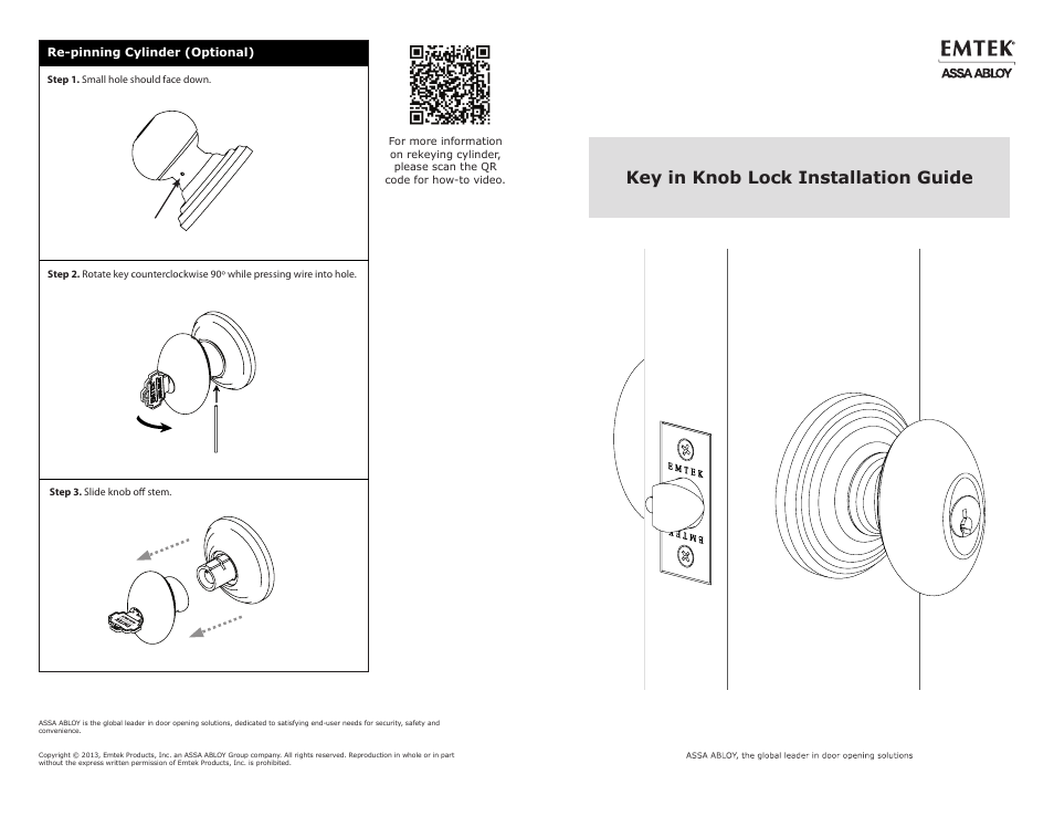 Emtek Key In Knob with Round Rosette (Adjustable Latch) User Manual | 2 pages