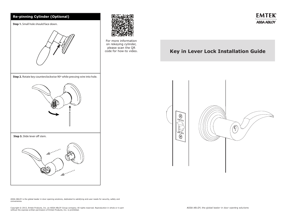 Emtek Key In Lever with Round Rosette (Adjustable Latch) User Manual | 2 pages