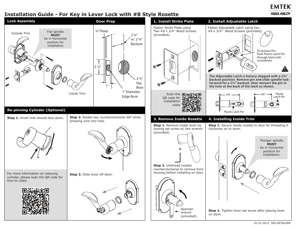 Emtek Key In Lever with #8 & #1 Rosette (Adjustable Latch) User Manual | 1 page