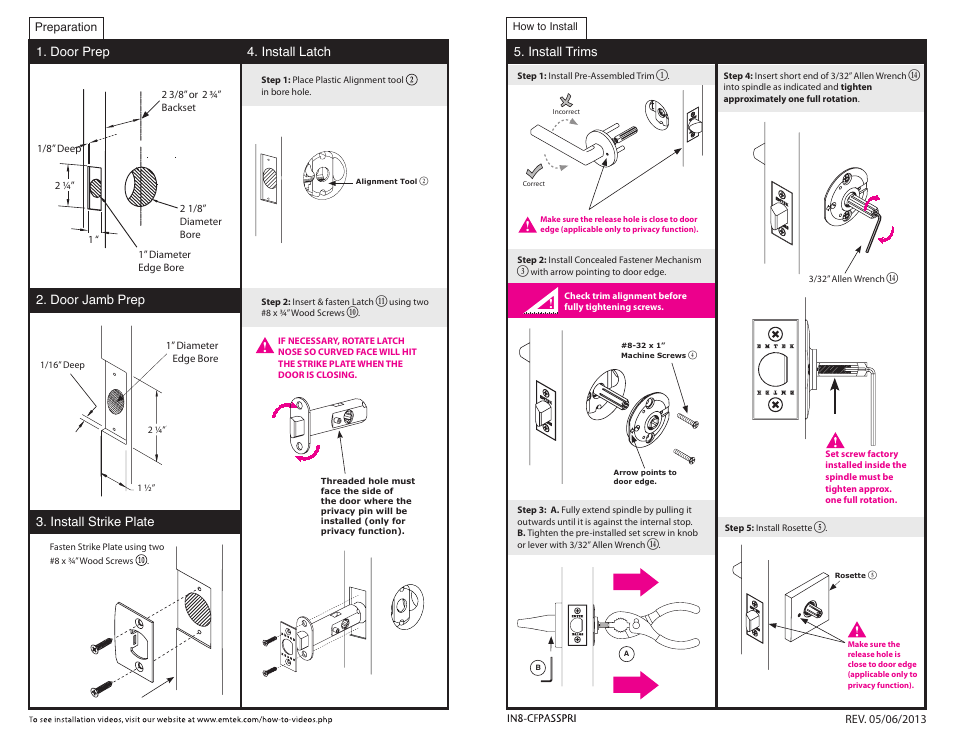 Install trims | Emtek CF Mechanism Passage & Privacy Locksets User Manual | Page 2 / 2