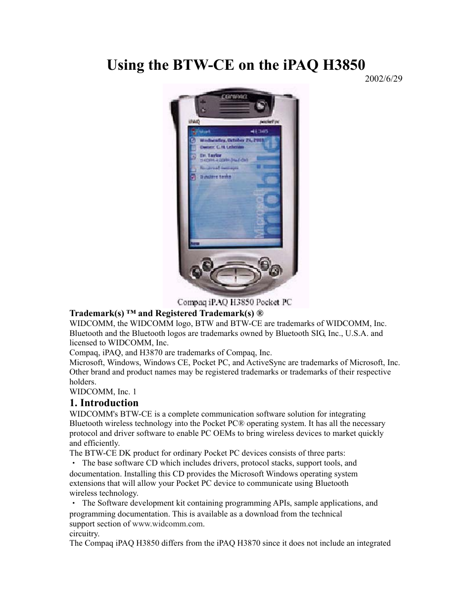 EXP Computer Bluetooth: iPAQ H3850 User Manual | 4 pages