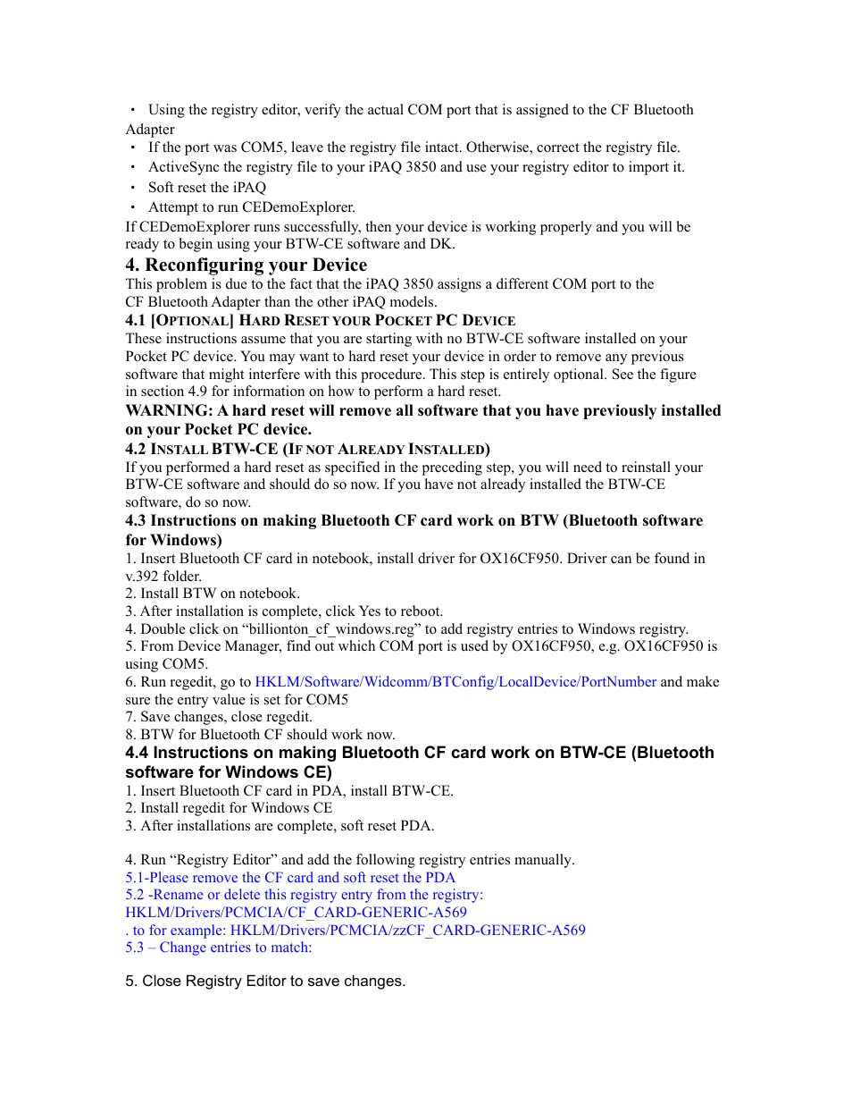 Reconfiguring your device | EXP Computer Bluetooth: iPAQ H3850 User Manual | Page 3 / 4
