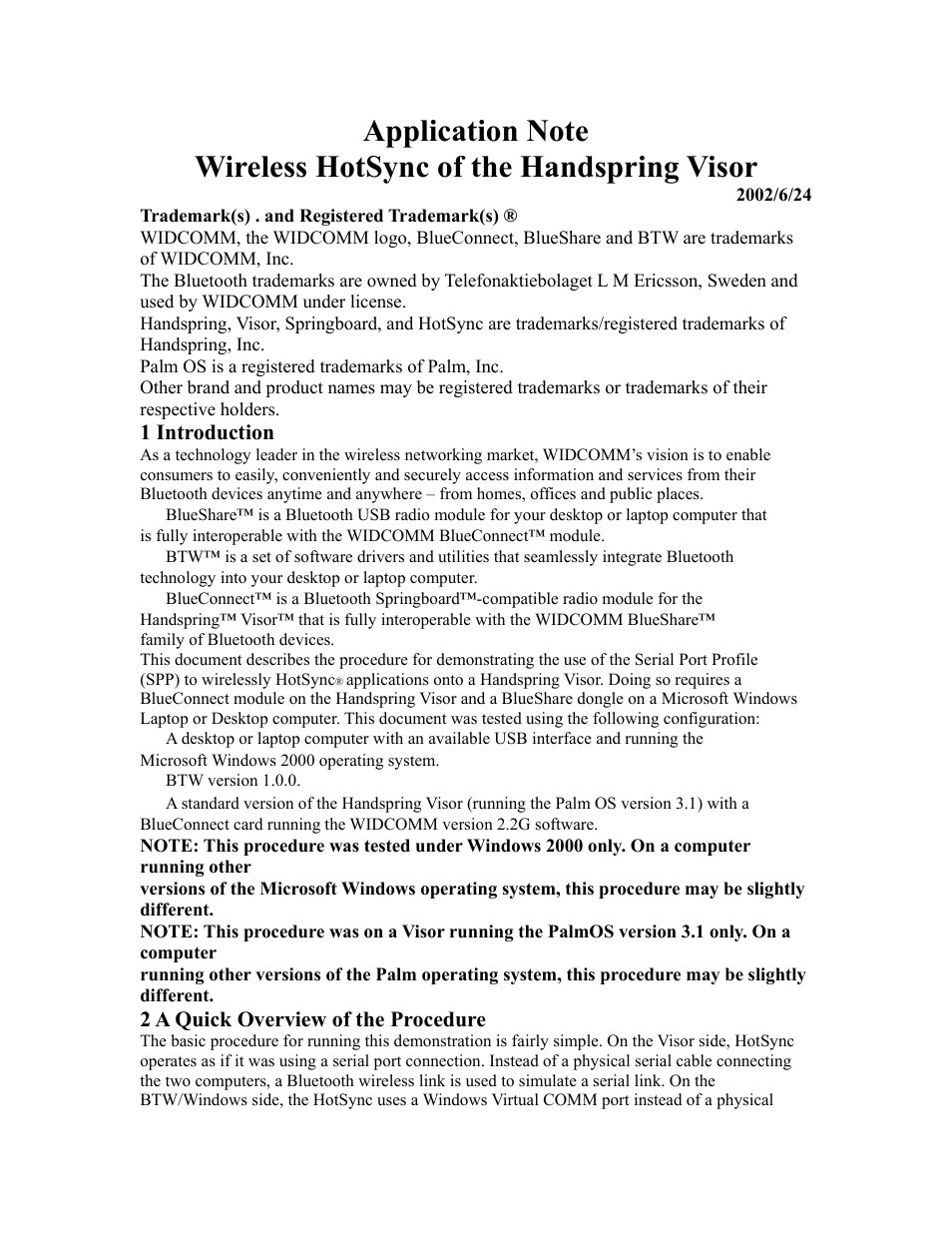 EXP Computer Bluetooth: Wireless HotSync of the Handspring Visor User Manual | 16 pages