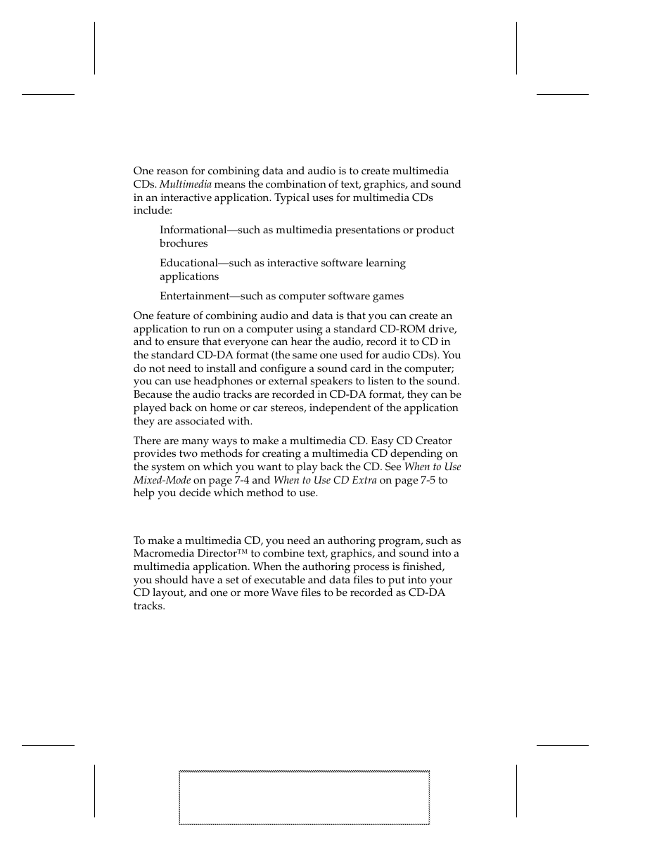 Multimedia cds, Using a multimedia authoring program, Multimedia cds 7-6 | Using a multimedia authoring program 7-6 | EXP Computer EXP CD-Rewriter Bundled S_W User Manual | Page 62 / 130