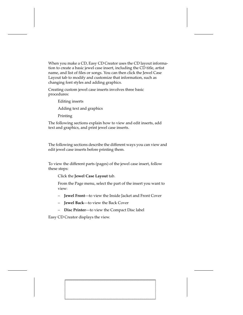 How to make a jewel case insert, Editing inserts, Viewing inserts | 1 click the jewel case layout tab, How to make a jewel case insert 15-2, Editing inserts 15-2 | EXP Computer EXP CD-Rewriter Bundled S_W User Manual | Page 74 / 130