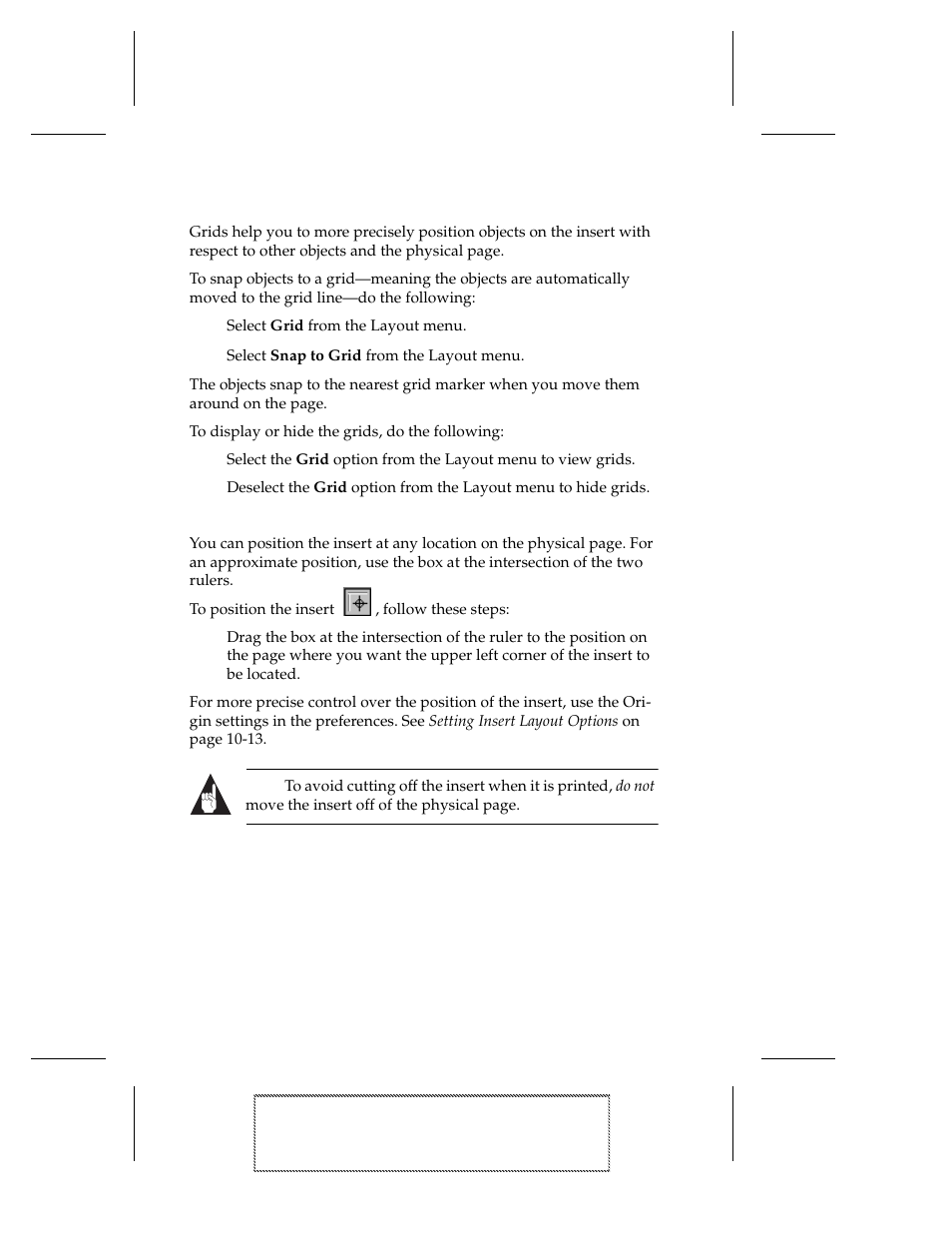 Using grids, 1 select grid from the layout menu, 2 select snap to grid from the layout menu | Positioning inserts | EXP Computer EXP CD-Rewriter Bundled S_W User Manual | Page 76 / 130
