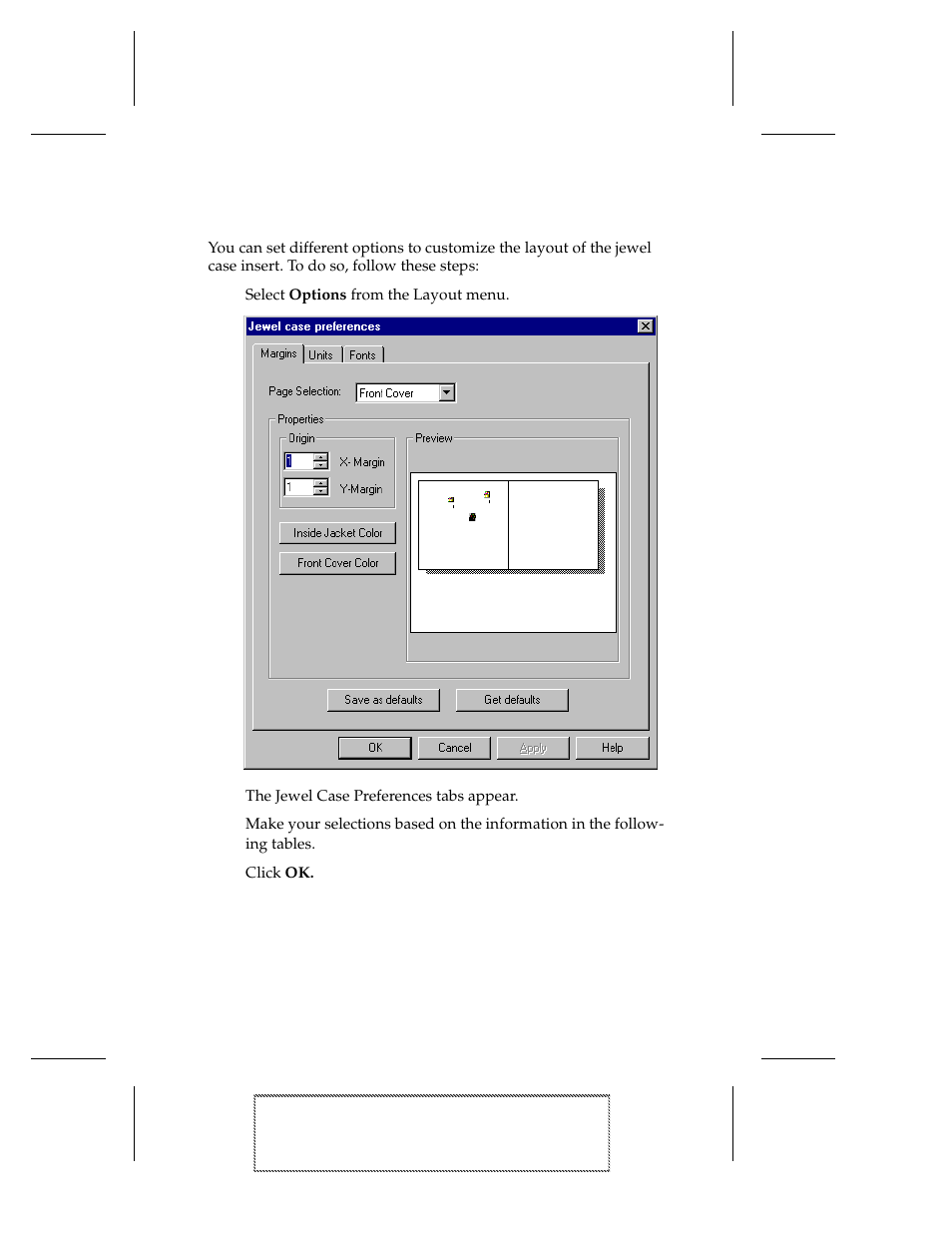 Setting insert layout options, 1 select options from the layout menu, 2 make your selections based on the information in | 3 click ok, Setting insert layout options 15-13 | EXP Computer EXP CD-Rewriter Bundled S_W User Manual | Page 85 / 130