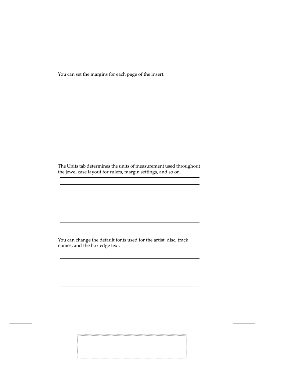 Margins tab, Units tab, Fonts tab | Margins tab 15-14, Units tab 15-14, Fonts tab 15-14 | EXP Computer EXP CD-Rewriter Bundled S_W User Manual | Page 86 / 130