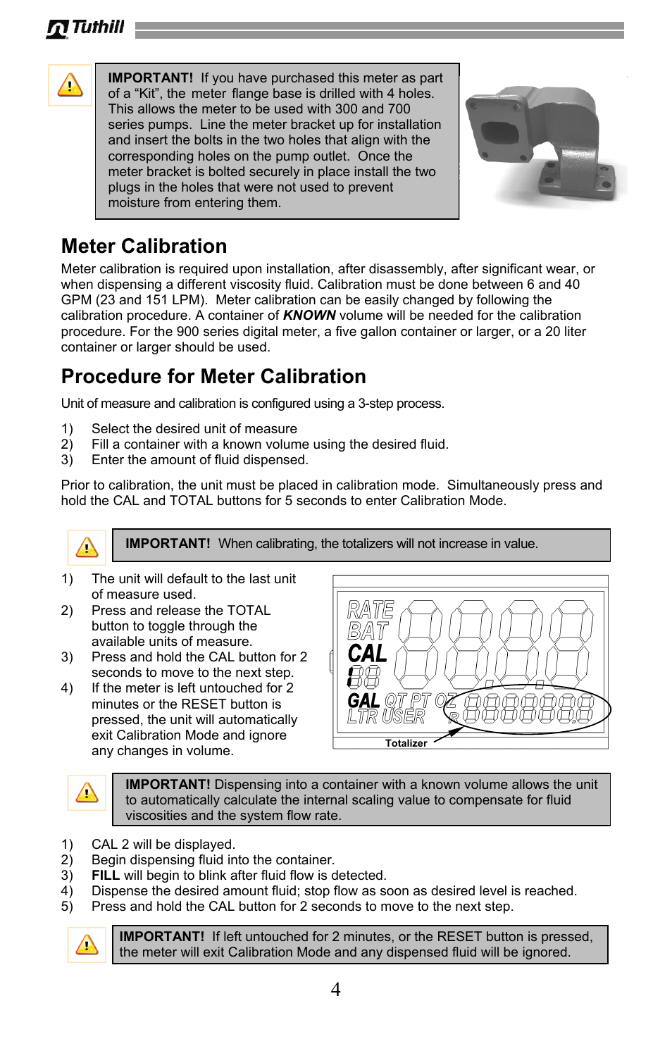 Meter calibration, Procedure for meter calibration | Fill-Rite 900 Series Digital Liquid Meter User Manual | Page 4 / 48