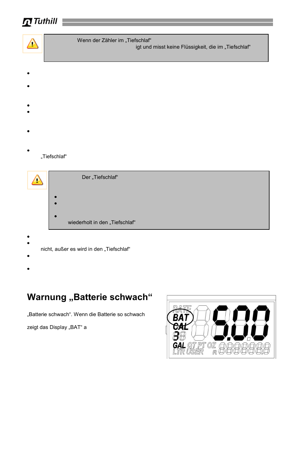 Warnung „batterie schwach, Lagerung, Störungsbeseitigung | Fill-Rite 900 Series Digital Liquid Meter User Manual | Page 42 / 48