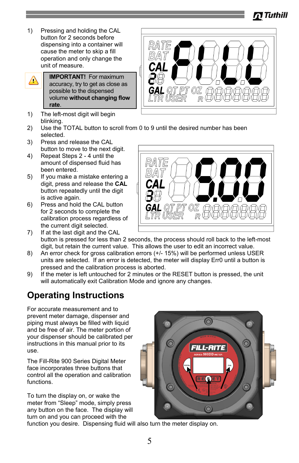 Operating instructions | Fill-Rite 900 Series Digital Liquid Meter User Manual | Page 5 / 48