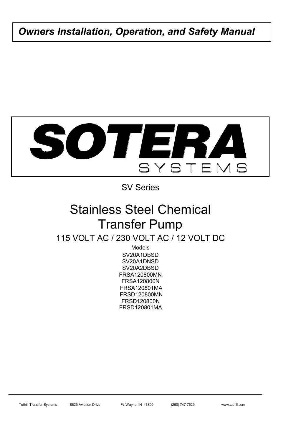 Sotera SV Series User Manual | 48 pages