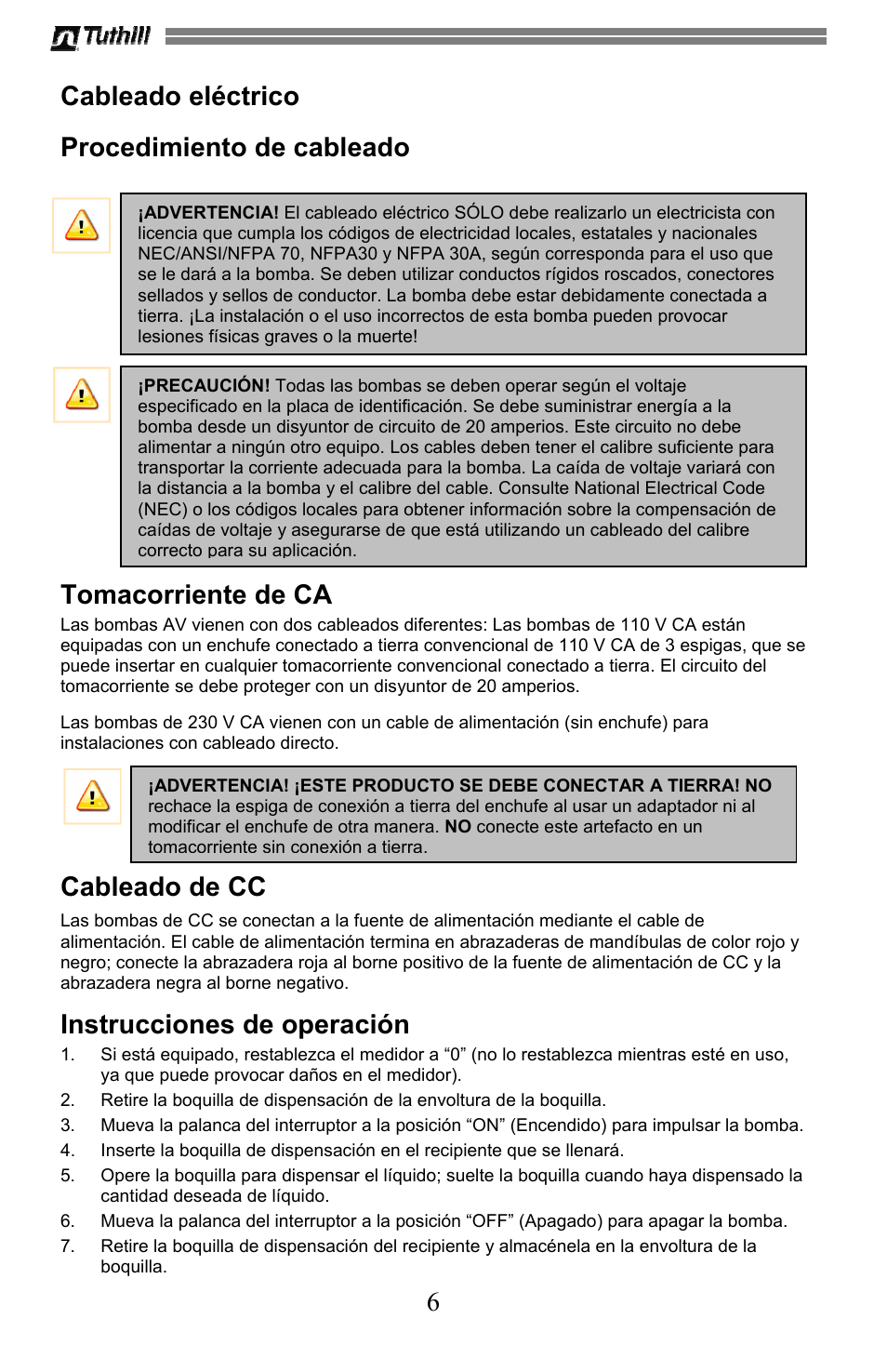 6 cableado eléctrico, Procedimiento de cableado, Tomacorriente de ca | Cableado de cc, Instrucciones de operación | Sotera SV Series User Manual | Page 18 / 48