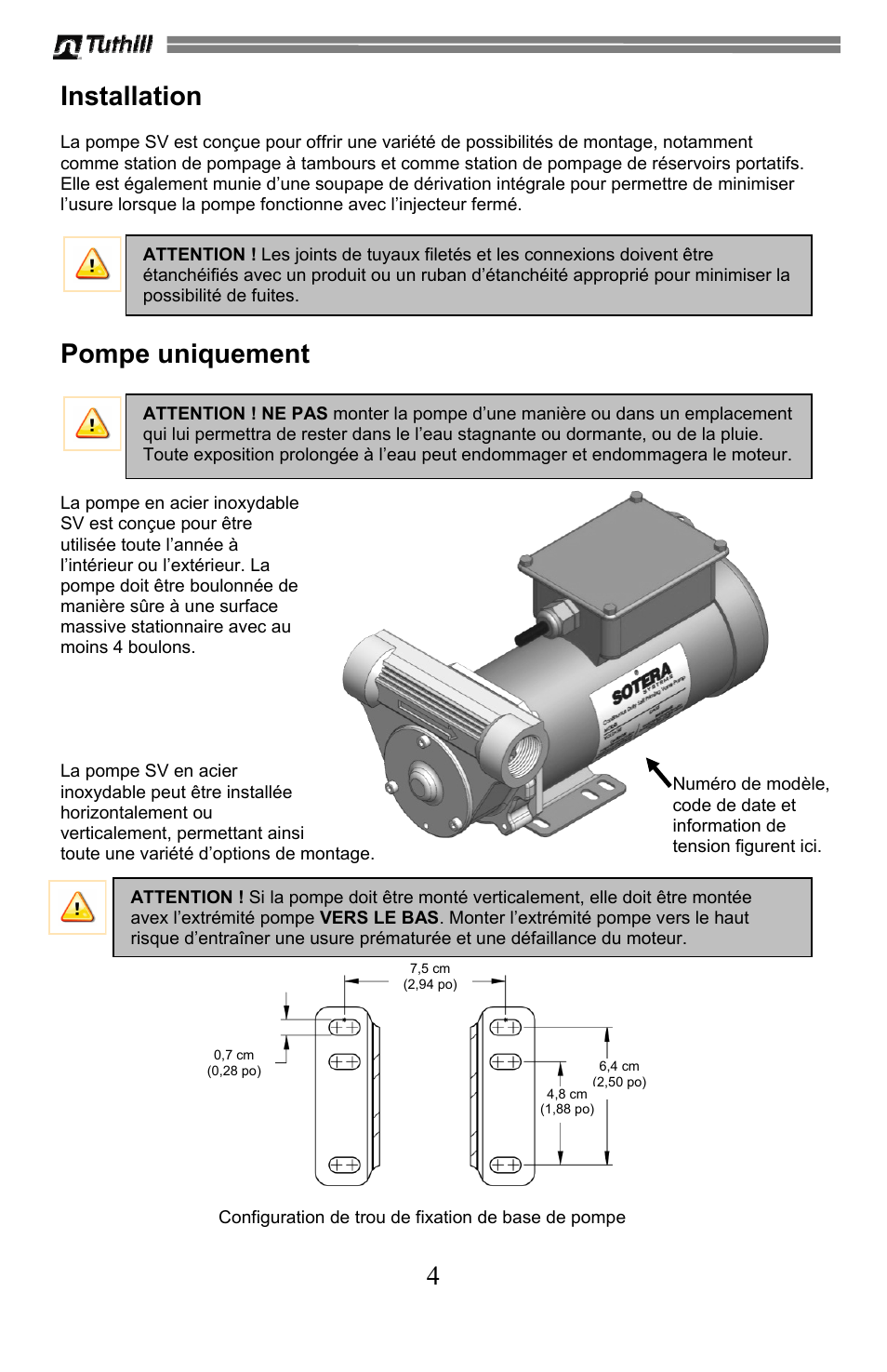 4 installation, Pompe uniquement | Sotera SV Series User Manual | Page 28 / 48