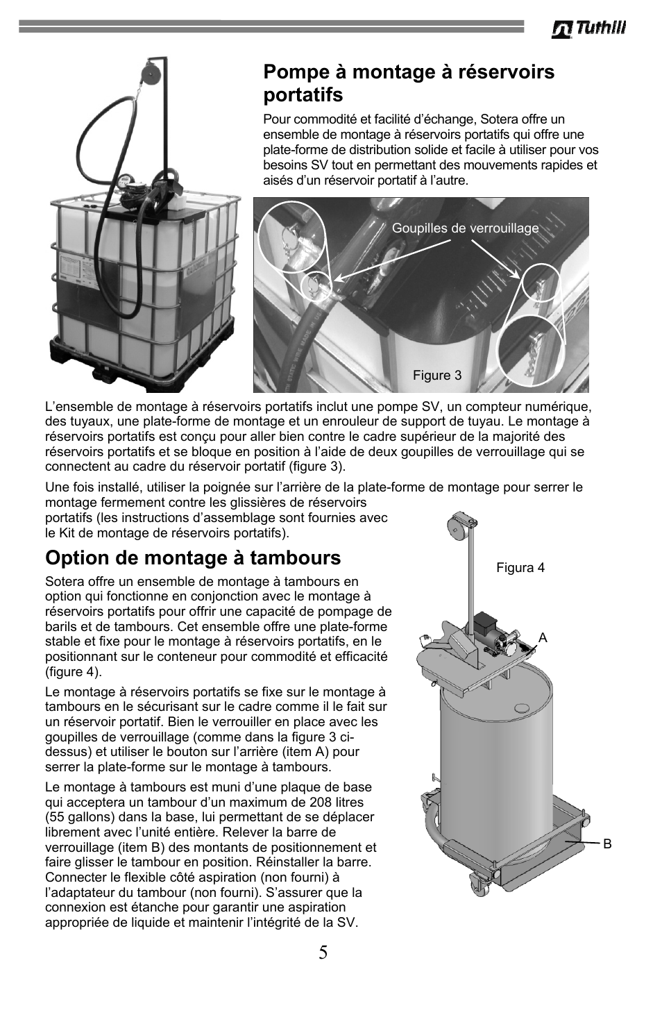 5 pompe à montage à réservoirs portatifs, Option de montage à tambours | Sotera SV Series User Manual | Page 29 / 48