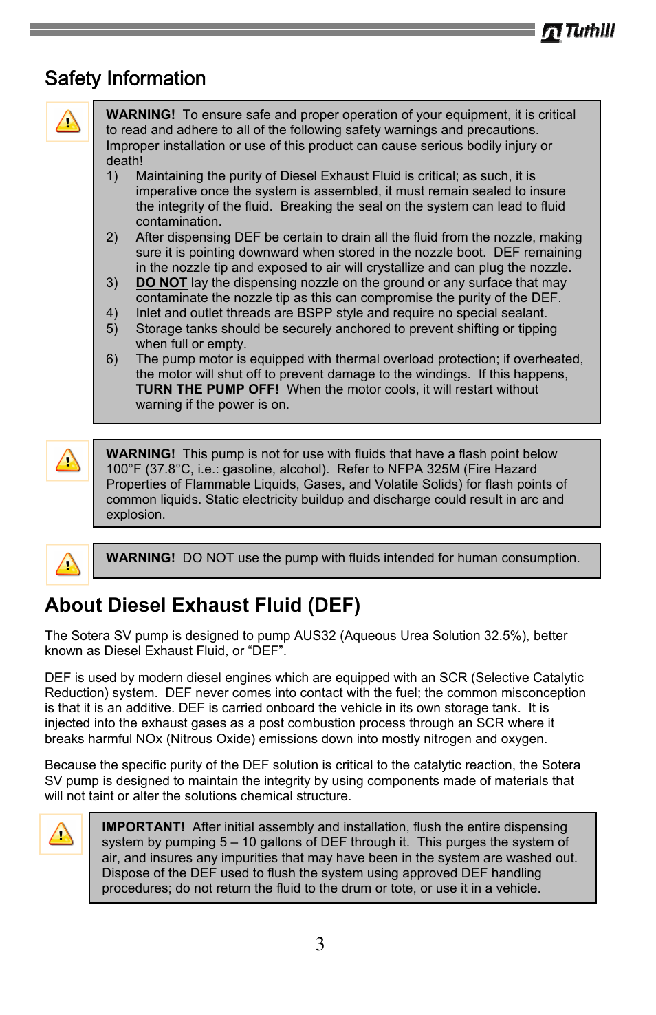 3 safety information, About diesel exhaust fluid (def) | Sotera SV Series User Manual | Page 3 / 48