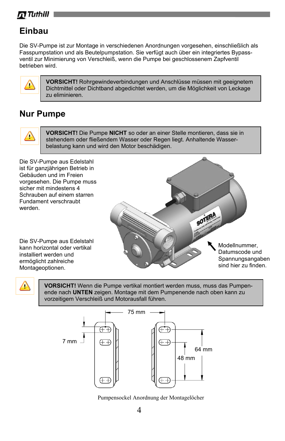 4 einbau, Nur pumpe | Sotera SV Series User Manual | Page 40 / 48