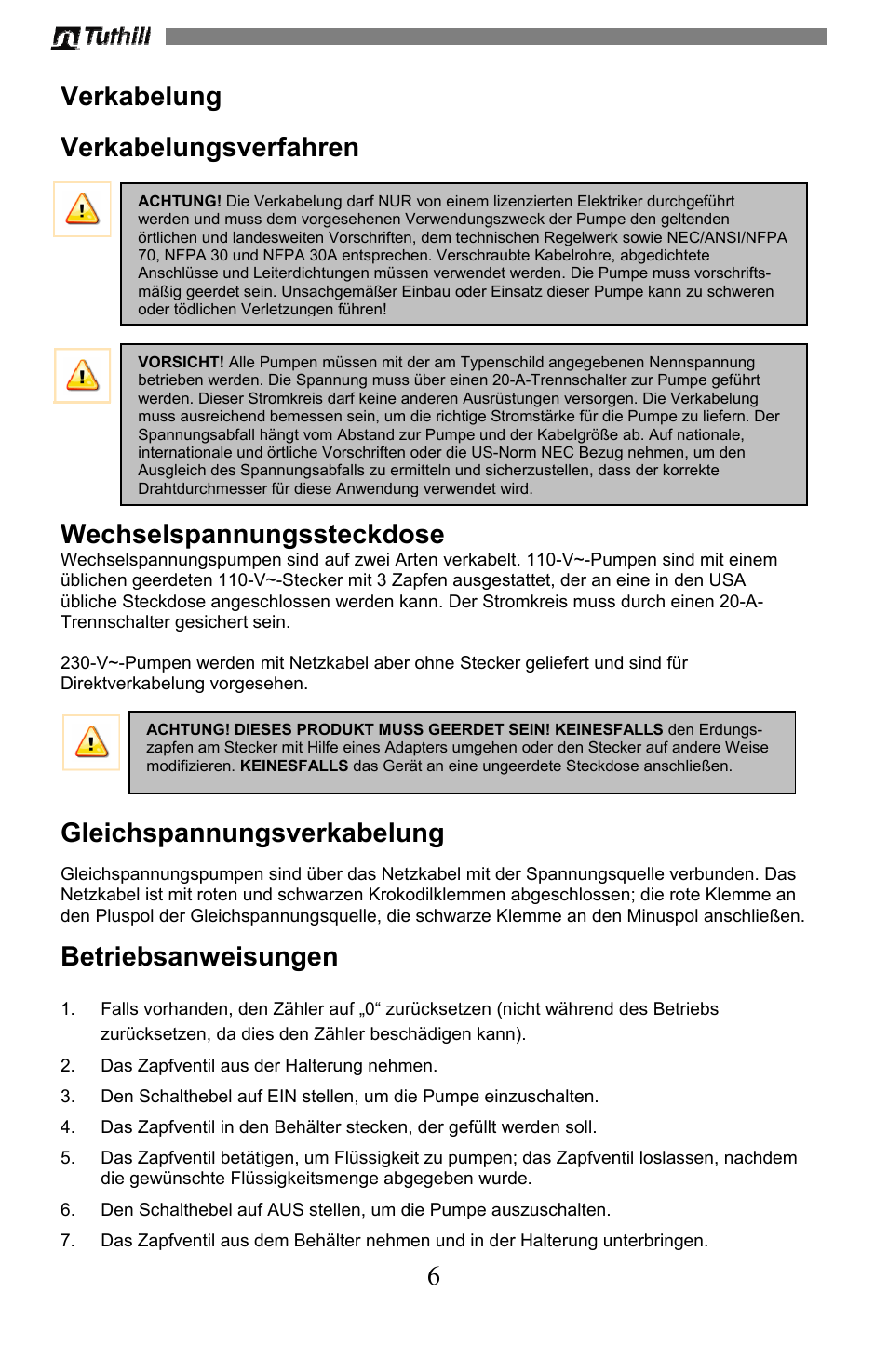 6 verkabelung, Verkabelungsverfahren, Wechselspannungssteckdose | Gleichspannungsverkabelung, Betriebsanweisungen | Sotera SV Series User Manual | Page 42 / 48