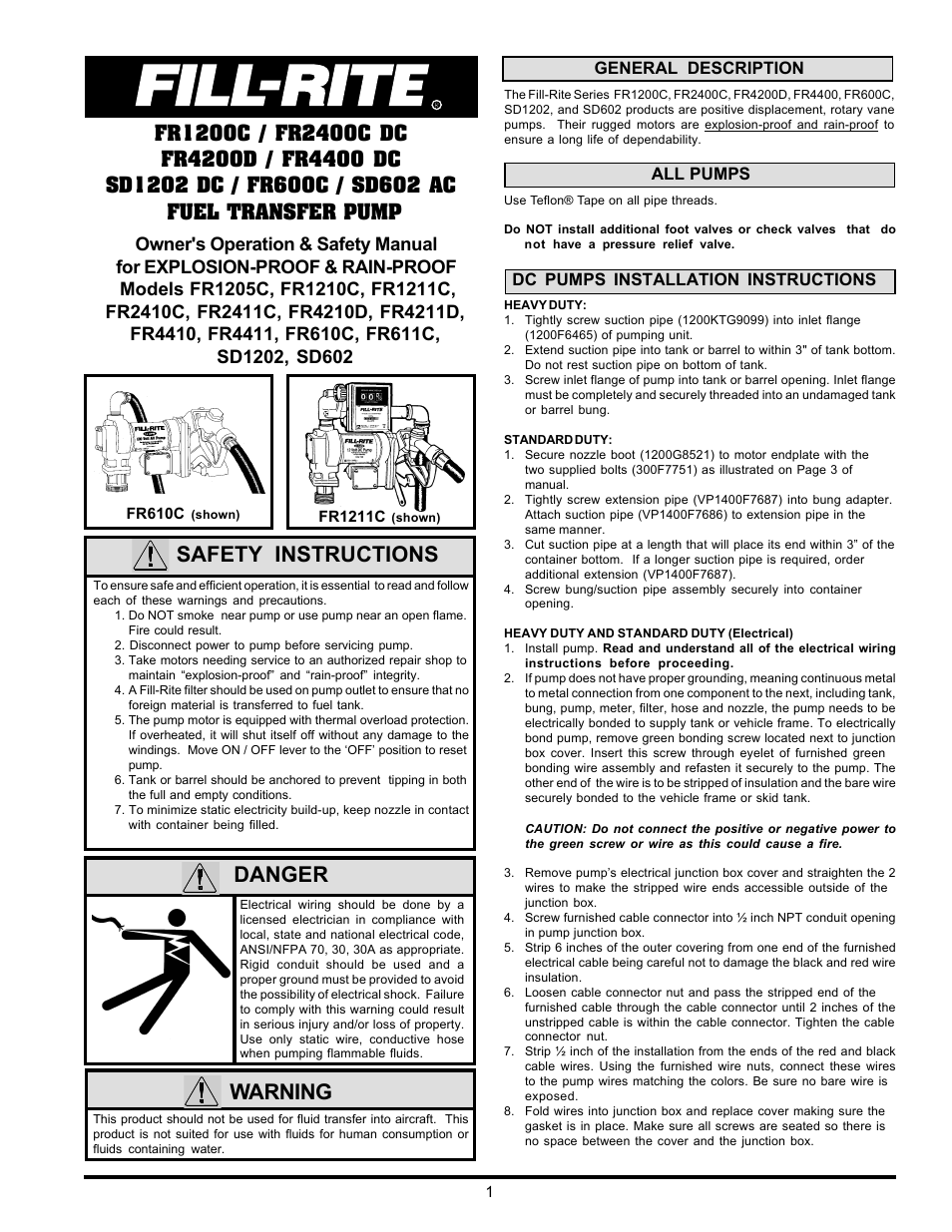 Fill-Rite SD1202 DC_FR600C_SD602 AC Fuel Transfer Pump User Manual | 12 pages