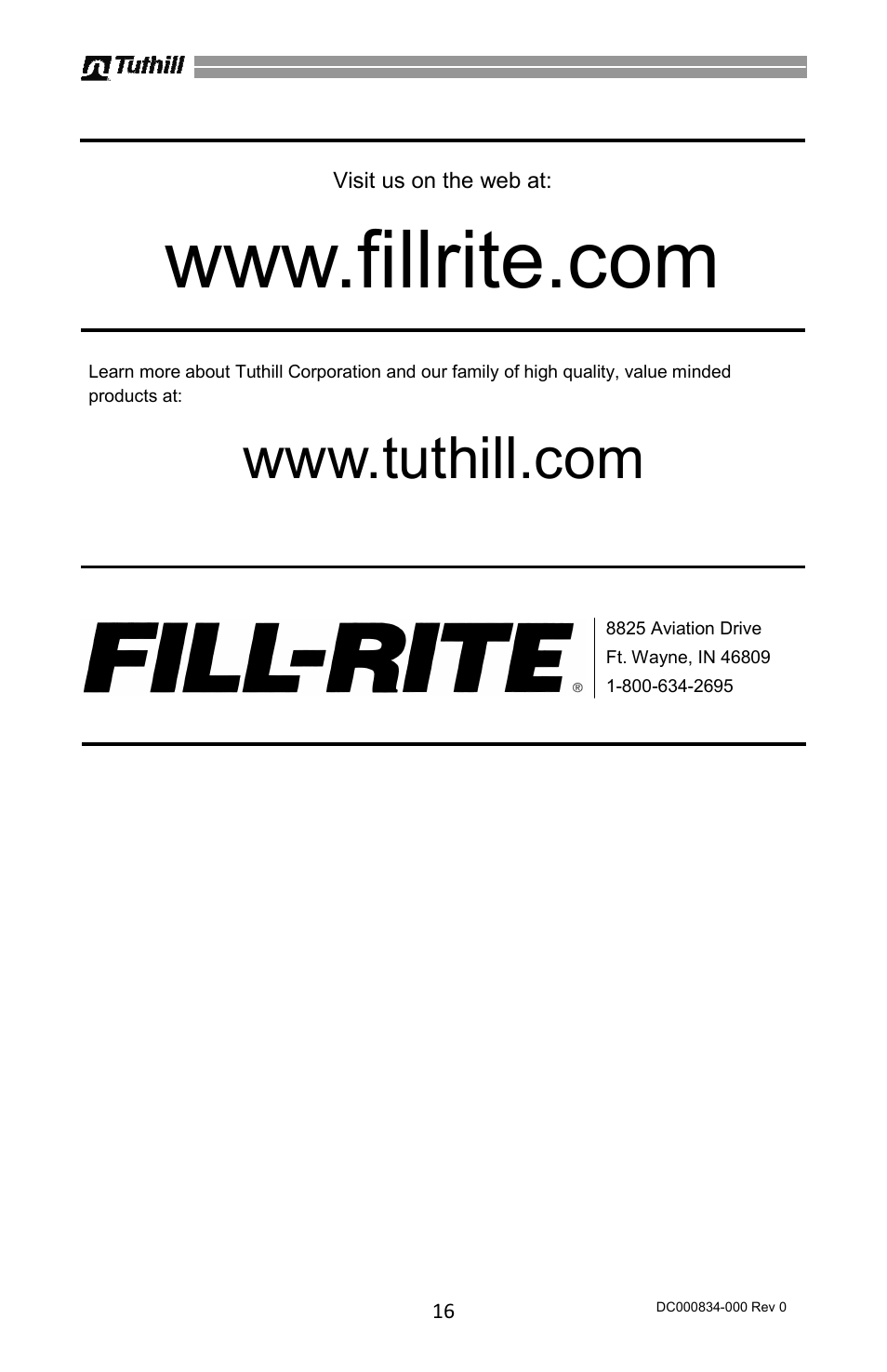 Fill-Rite 3200 Series High Flow DC Pump User Manual | Page 16 / 16