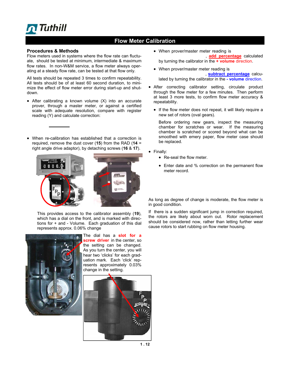 Flow meter calibration | Fill-Rite TS AA Mechanical Precision Meter User Manual | Page 12 / 20