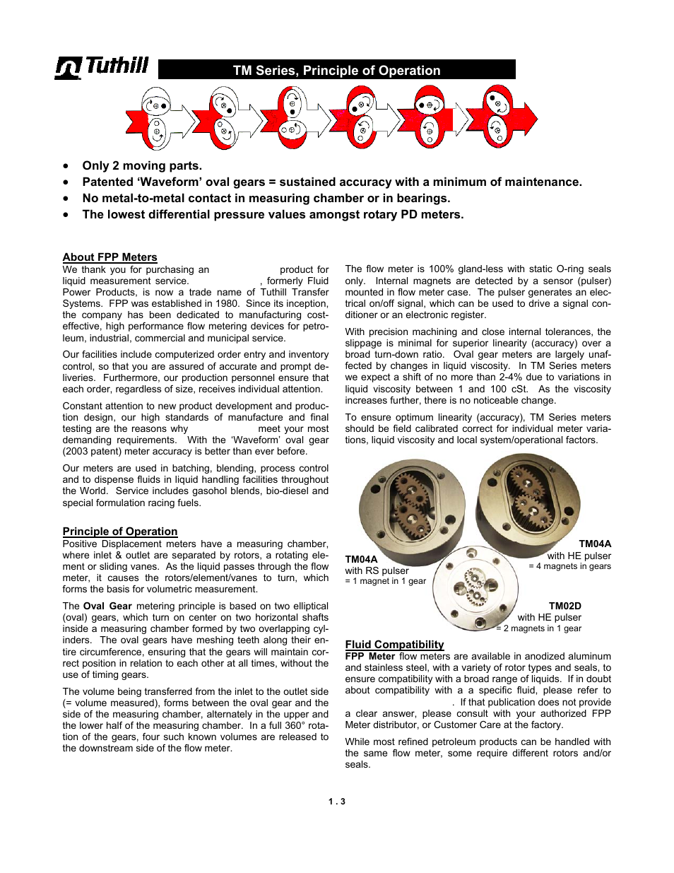 Tm series, principle of operation, Lower cost of ownership | Fill-Rite TM Series Precision Meter User Manual | Page 3 / 24