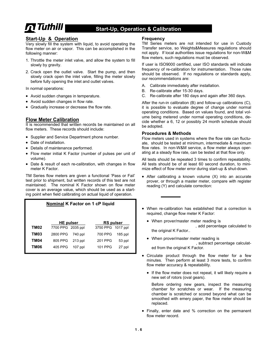 Start-up, operation & calibration | Fill-Rite TM Series Precision Meter User Manual | Page 6 / 24