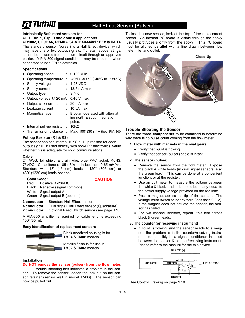 Hall effect sensor (pulser) | Fill-Rite TM Series Precision Meter User Manual | Page 8 / 24