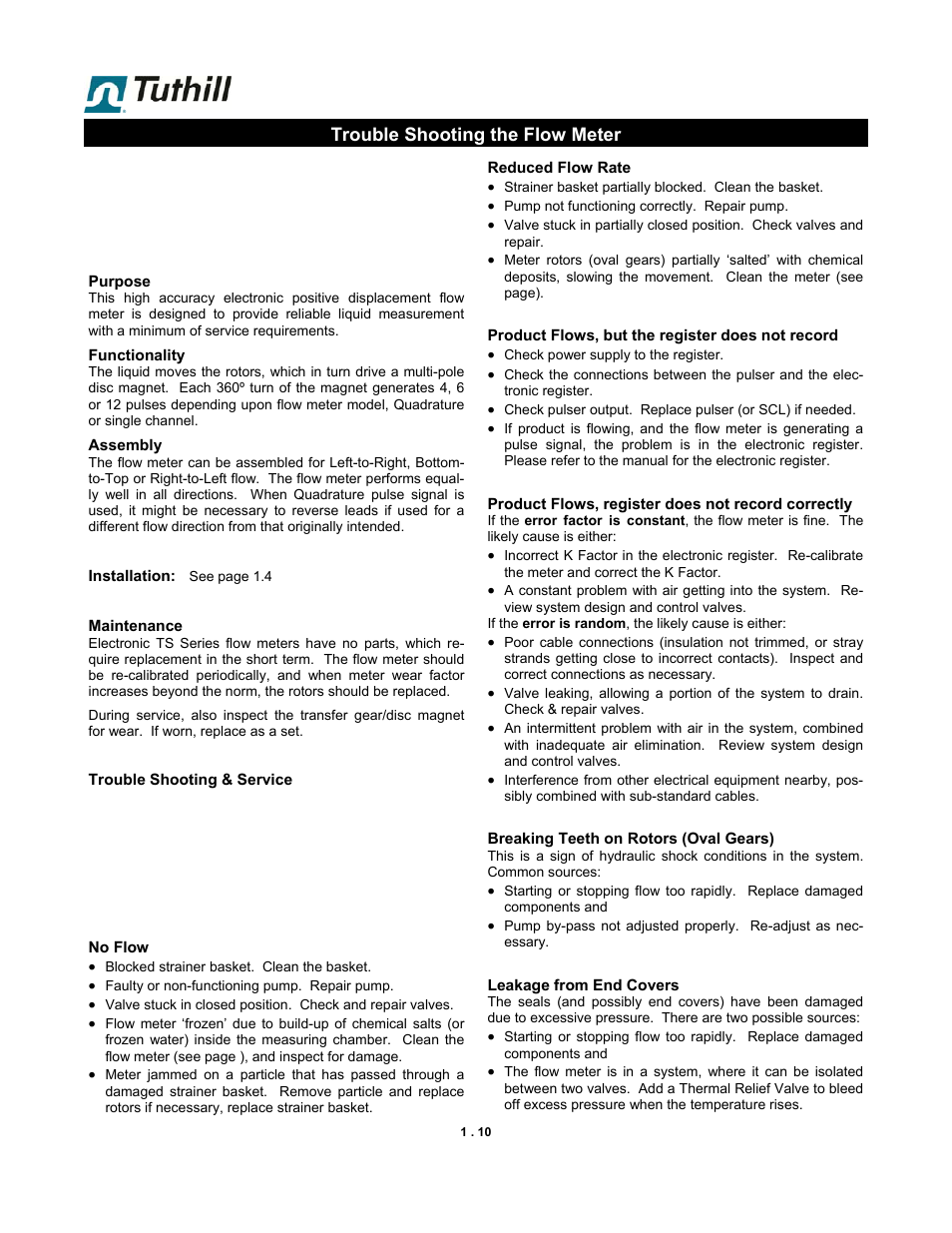 Trouble shooting the flow meter | Fill-Rite TS SS Electronic Precision Meter User Manual | Page 10 / 15