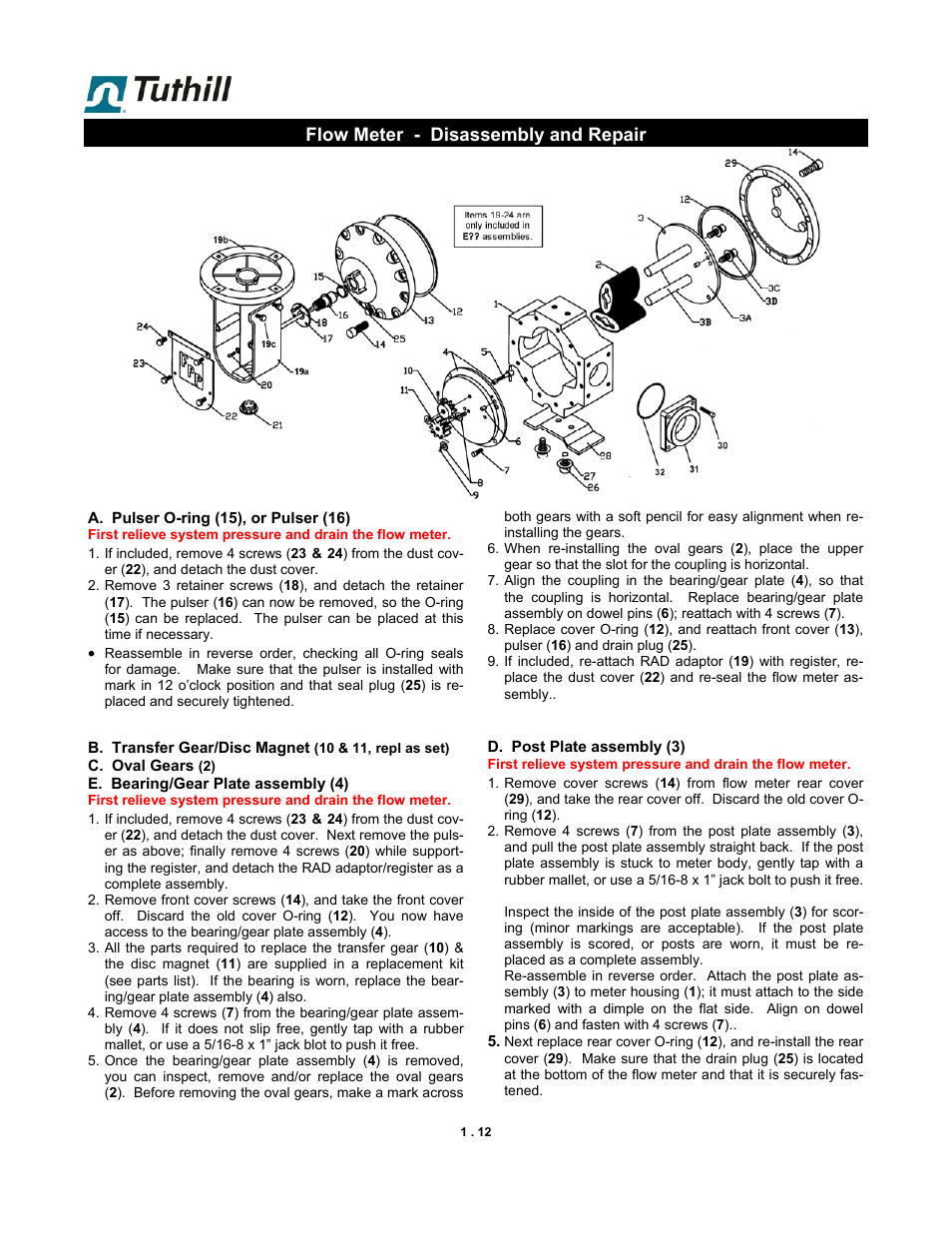 Flow meter - disassembly and repair | Fill-Rite TS SS Electronic Precision Meter User Manual | Page 12 / 15