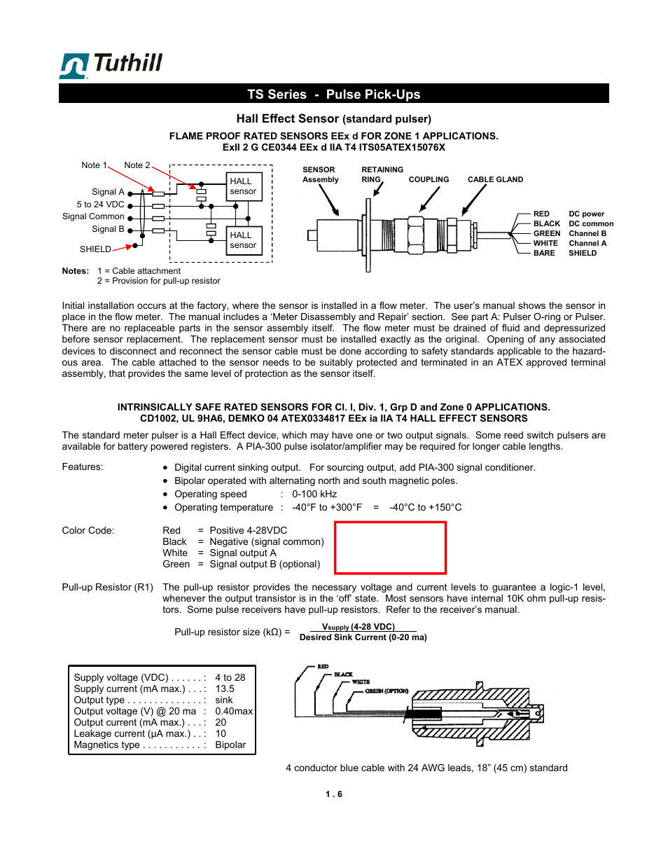 Ts series - pulse pick-ups, Hall effect sensor | Fill-Rite TS SS Electronic Precision Meter User Manual | Page 6 / 15
