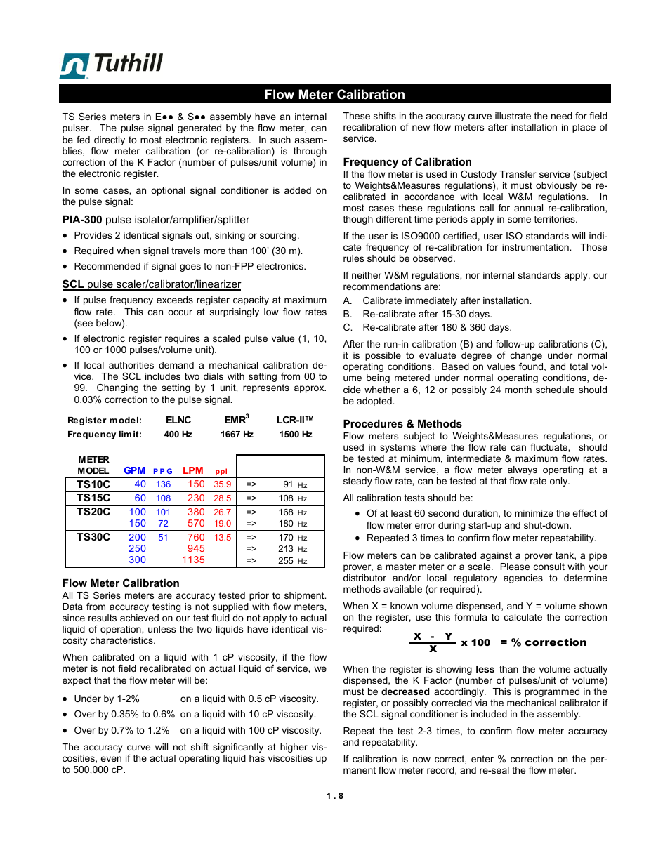 Flow meter calibration | Fill-Rite TS SS Electronic Precision Meter User Manual | Page 8 / 15