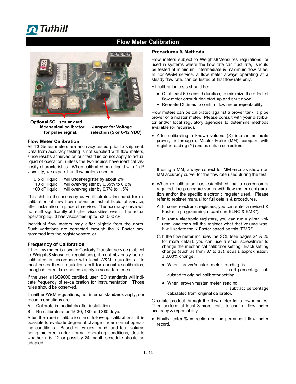 Flow meter calibration | Fill-Rite TS SS F & W Precision Meter User Manual | Page 14 / 28