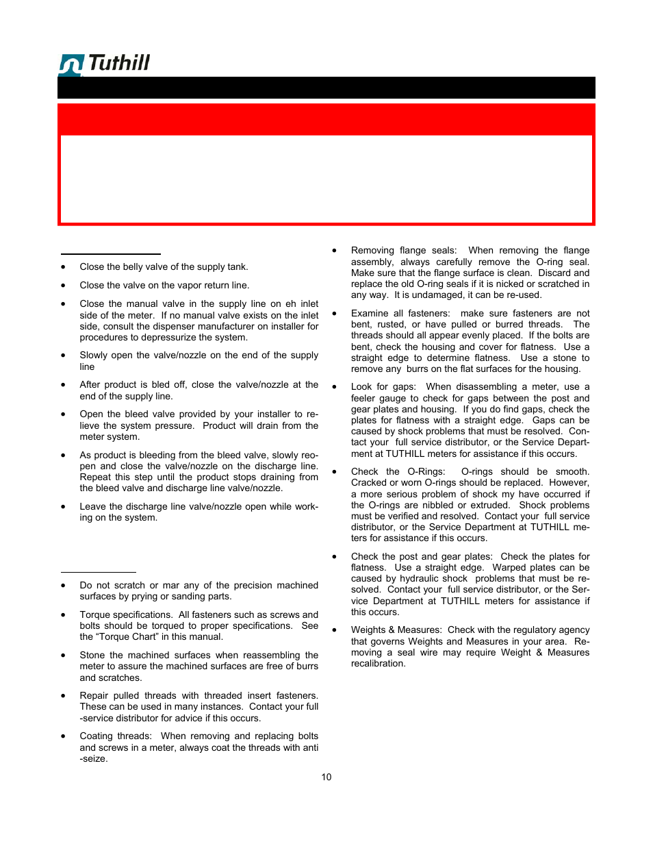 Danger!! danger!! danger, Relieve all internal pressure before servicing, Line pressure must be 0.0 psi | Fill-Rite TS06 LPG Precision Meter User Manual | Page 10 / 20