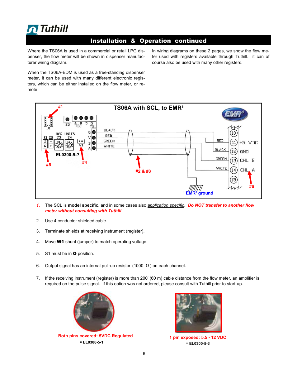 Installation & operation continued, Ts06a with scl, to emr | Fill-Rite TS06 LPG Precision Meter User Manual | Page 6 / 20