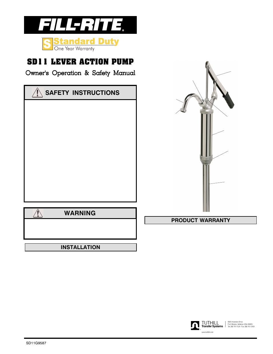 Fill-Rite SD11 Lever Action Pump User Manual | 1 page