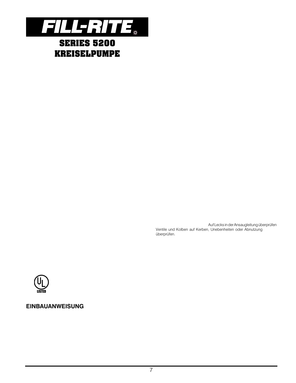 Series 5200 kreiselpumpe, Behebung von störungen, Einbauanweisung | Betrieb, Anleitung zum ändern der durchflussrichtung | Fill-Rite 5200 Series Piston Hand Pump User Manual | Page 7 / 8