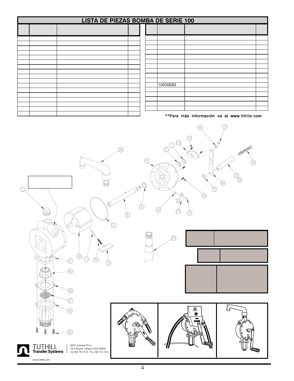 4lista de piezas bomba de serie 100 | Fill-Rite 111 COUNTER ASSEMBLY User Manual | Page 4 / 8
