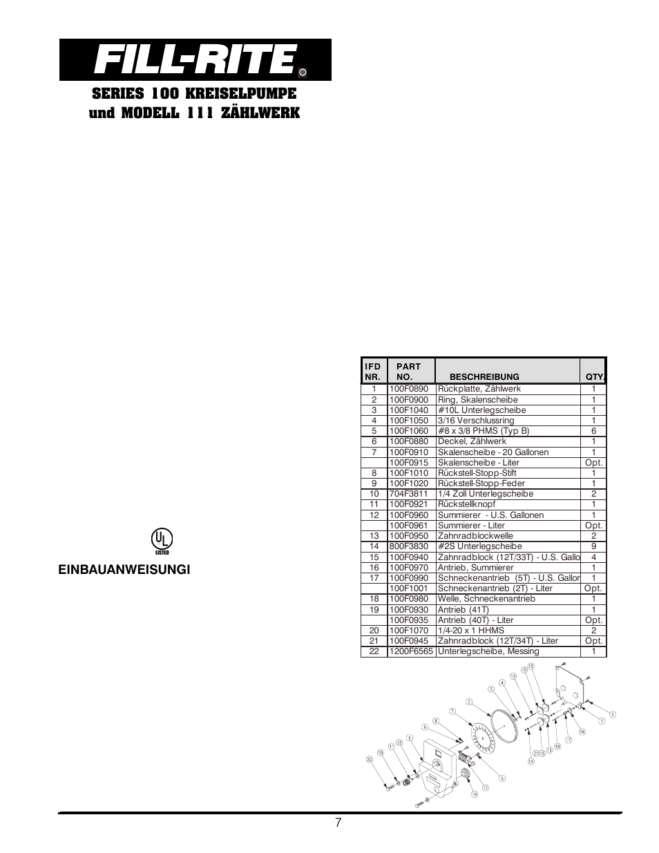 Anleitung zum ändern der durchflussrichtung, Sicherheit behebung von störungen einbauanweisungi, Warnung | Gebrauchsaneisung und sicherheitsvorschriften | Fill-Rite 111 COUNTER ASSEMBLY User Manual | Page 7 / 8