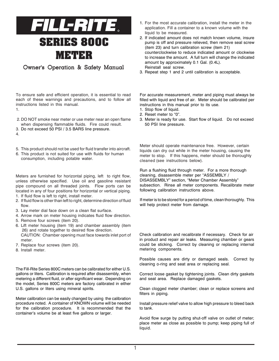 Fill-Rite 800C Series Mechanical Meter User Manual | 12 pages