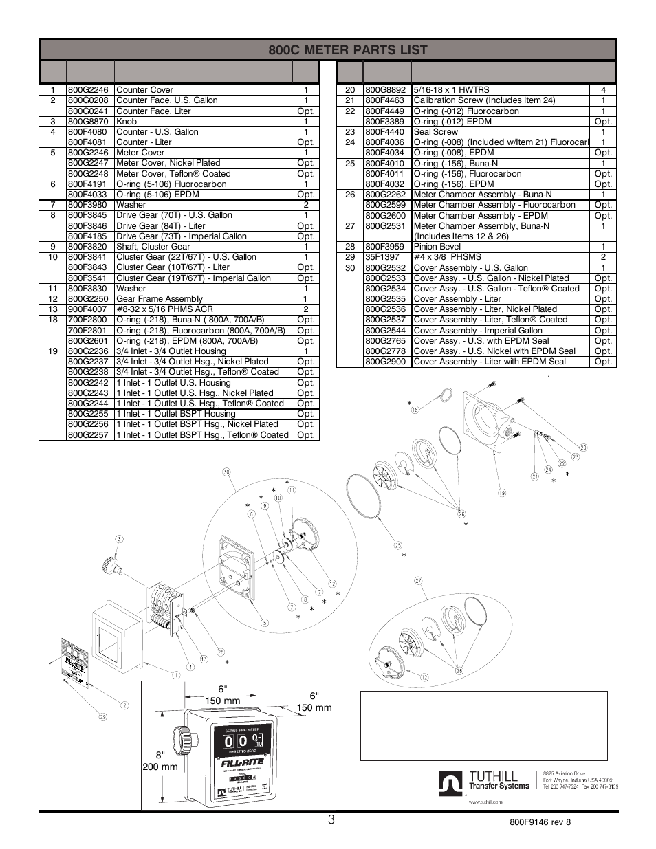 800c meter parts list | Fill-Rite 800C Series Mechanical Meter User Manual | Page 3 / 12