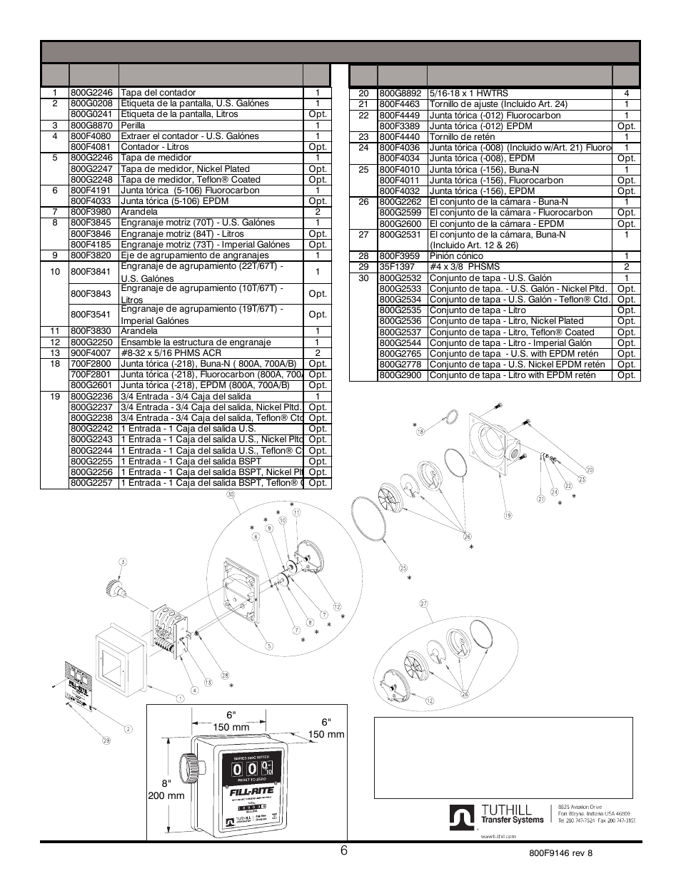 Lista de piezas medidor de serie 800c | Fill-Rite 800C Series Mechanical Meter User Manual | Page 6 / 12