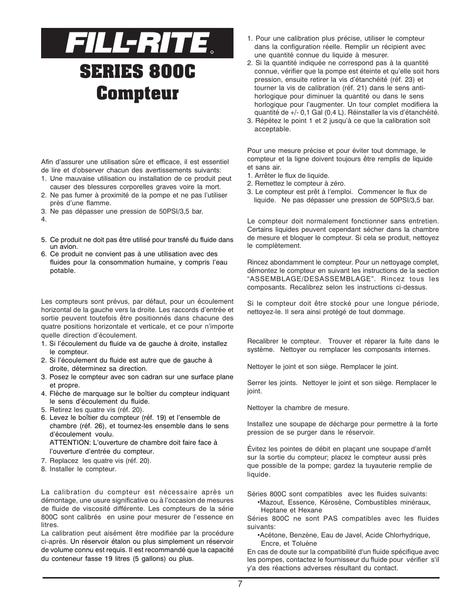 Series 800c compteur, Manuel d'utilisation et sécurité | Fill-Rite 800C Series Mechanical Meter User Manual | Page 7 / 12