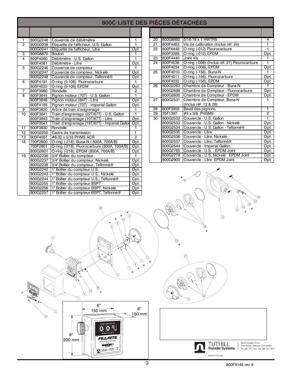 800c liste des piéces détachées | Fill-Rite 800C Series Mechanical Meter User Manual | Page 9 / 12