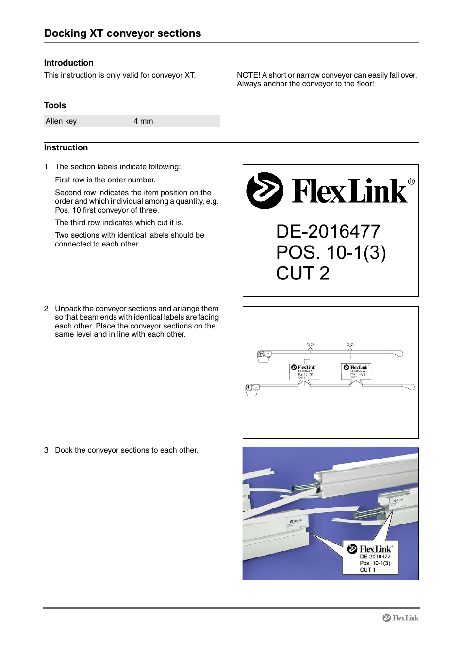 Docking xt conveyor sections | FlexLink XT (макс. 30 кг) Монтаж User Manual | Page 20 / 74